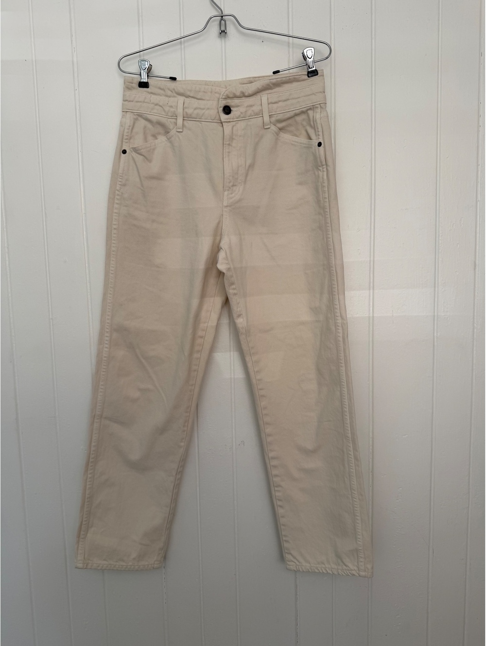 Veronica Beard Blake Cream High-Waisted Straight Leg Jeans Size 28 100%Cotton